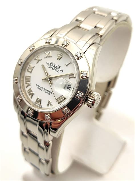 rolex replica pearlmaster lady white gold green bezel
